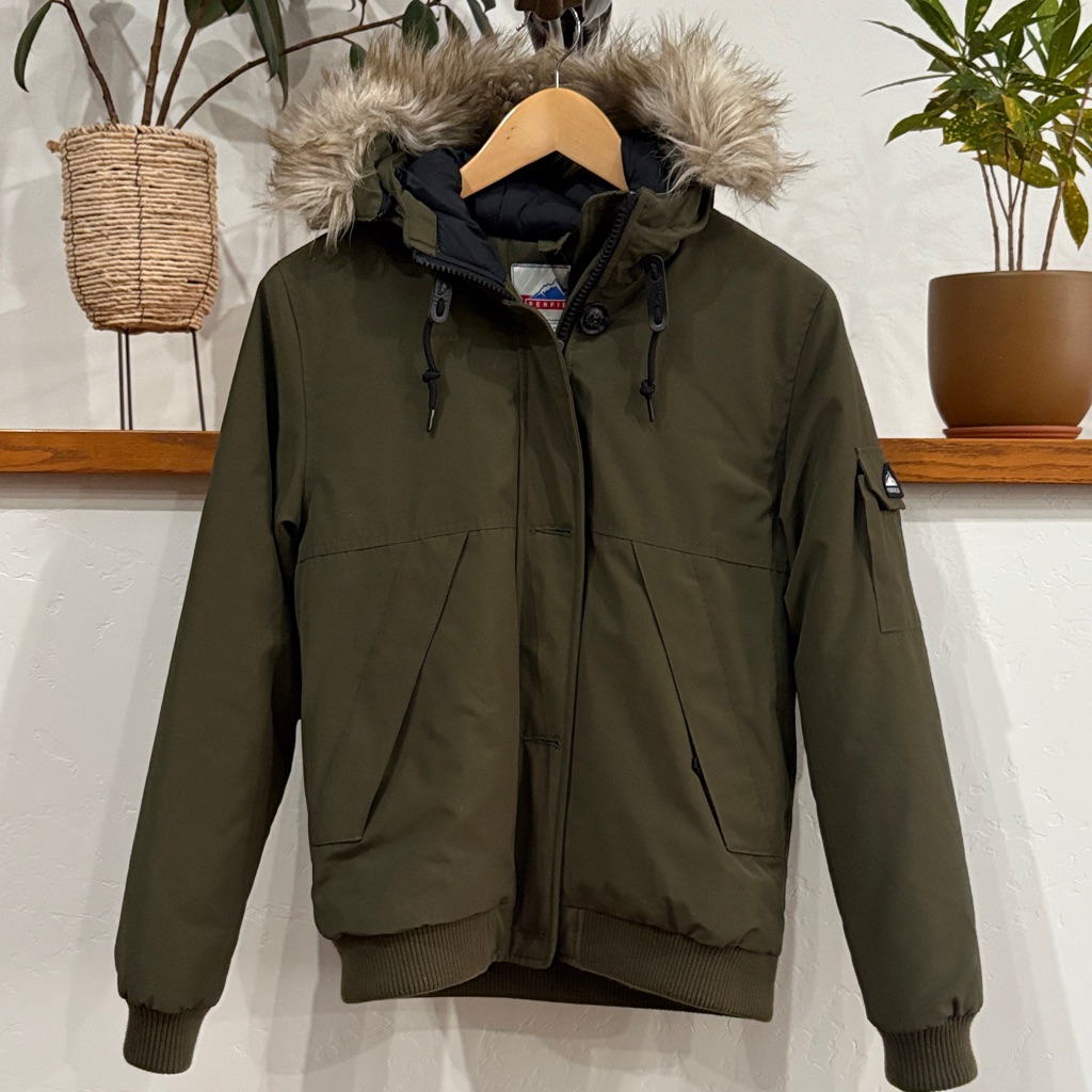 Penfield Dark Green Puffer Jacket With Fur Hood